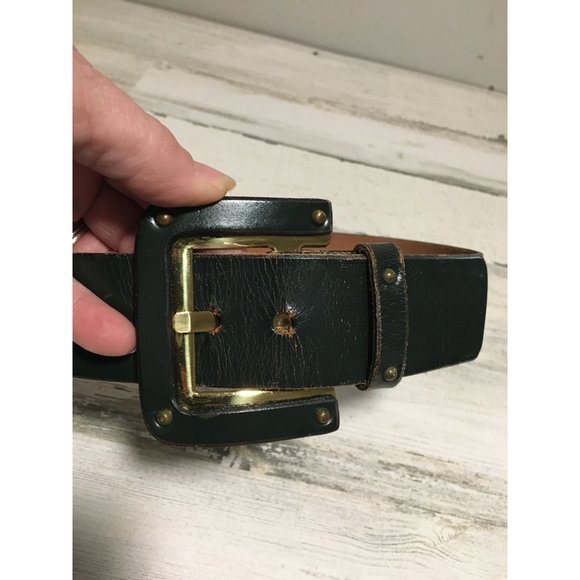 Handmade by Calderon black leather 24” belt with gold tone & leather buckle - Picture 3 of 6